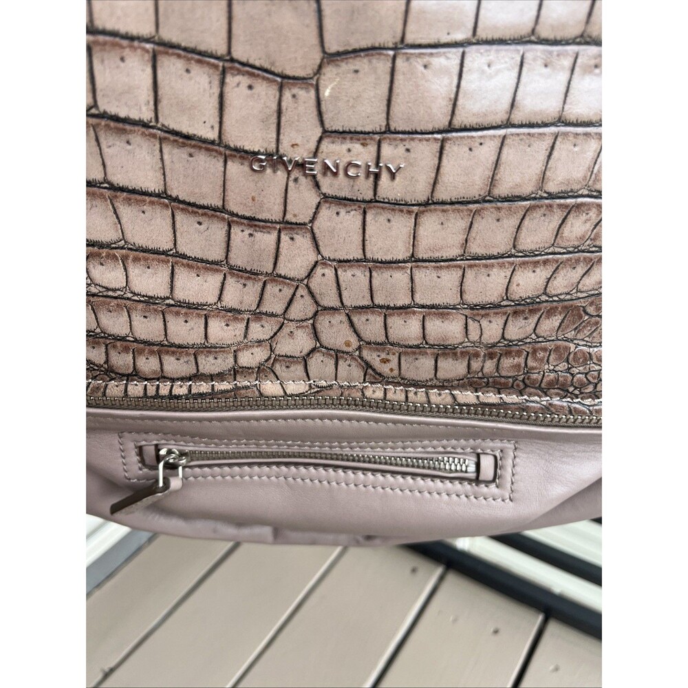 GIVENCHY Women's Crocodile Stamped-Suede Leather Medium Sized Pandora Bag Taupe - Picture 6 of 11